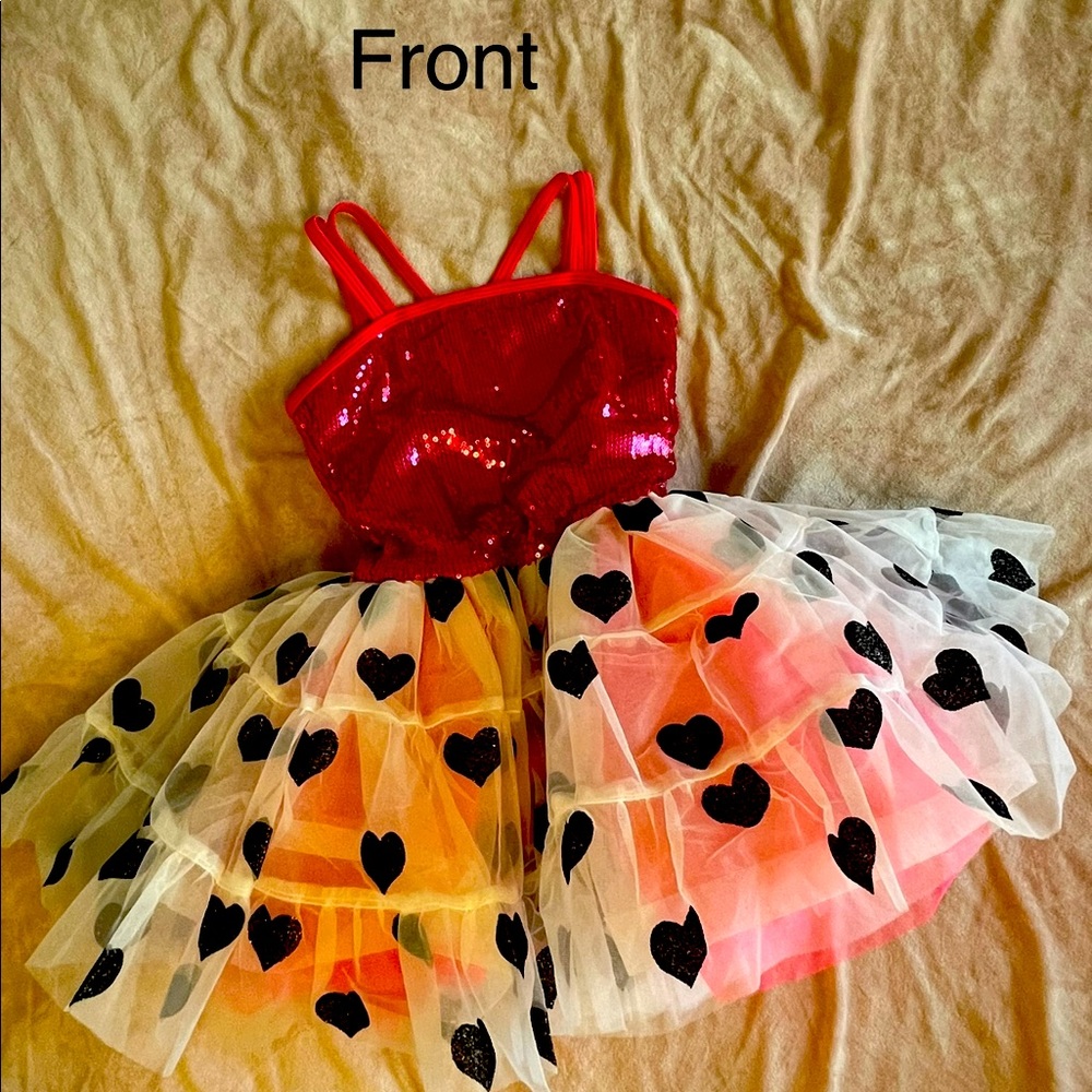 Girls dance costume size medium (10-12) pink sequin white and black heart design